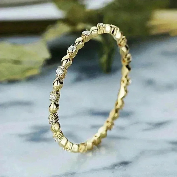 New 18k Gold Plated CZ Thin Band Ring - Picture 3 of 5